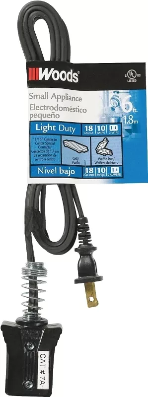 0291 18/2 6 Foot Black Appliance Cord For Kitchen Appliances