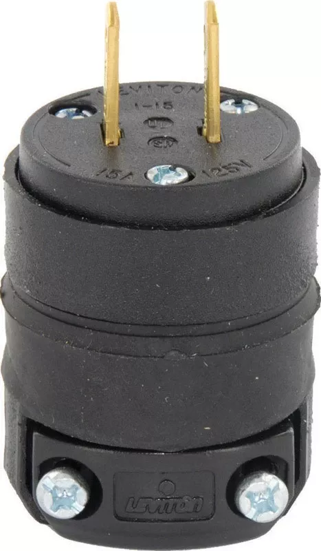 15a 125v 2-wire 2-pole Rubber Cord Plug For Rough Use