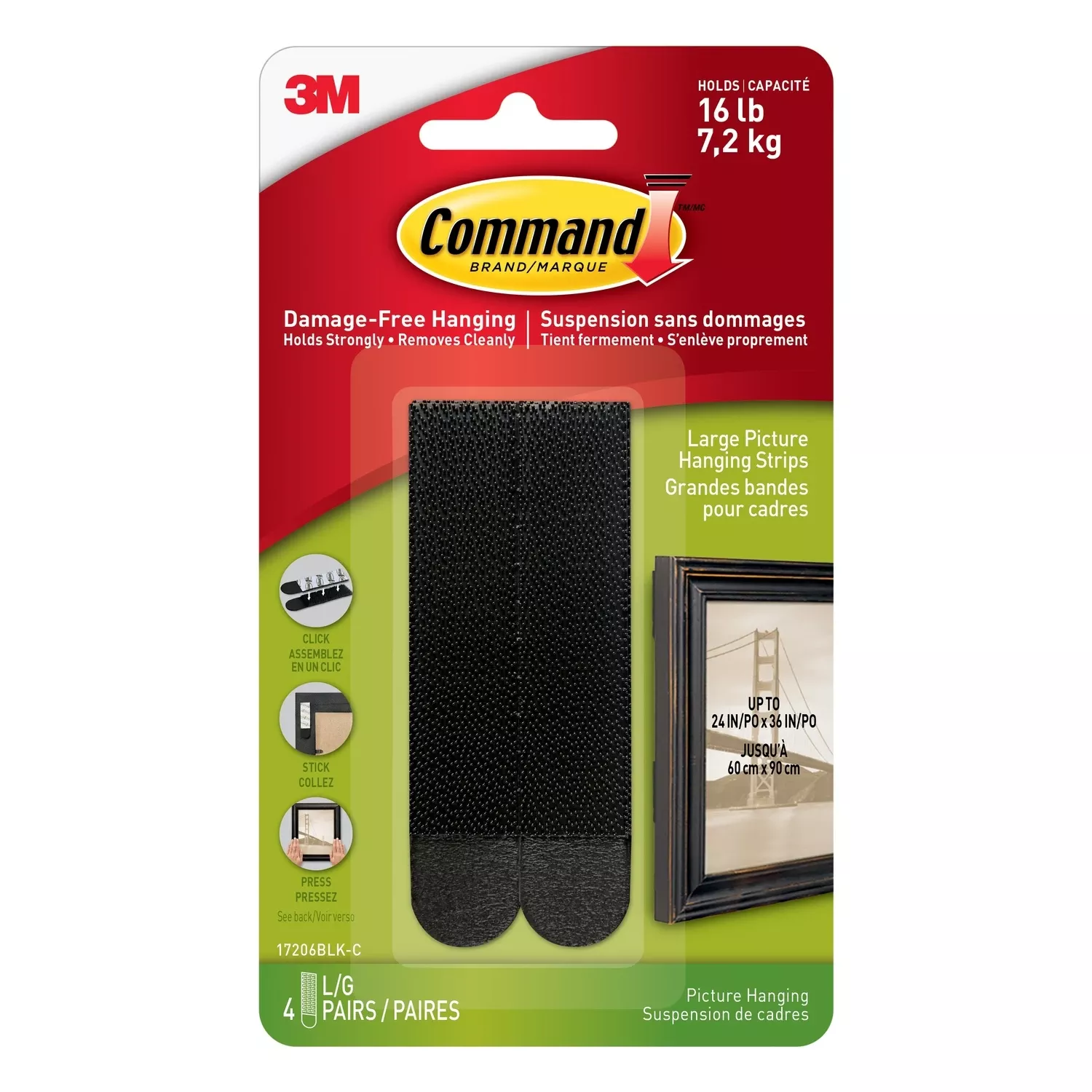 3m Command Black Large Picture Hanging Strips 15 Lb 4 Pk