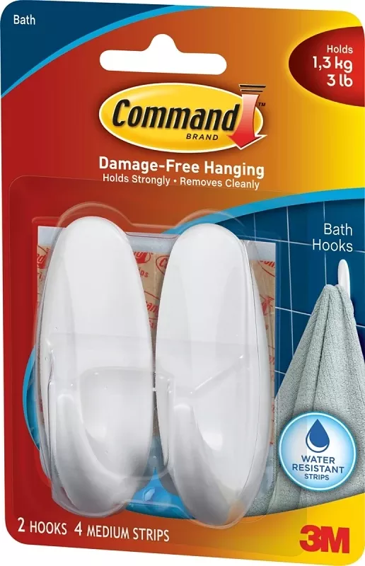3m Command Medium Plastic Bath Hook 3.125 In. L 2 Pk
