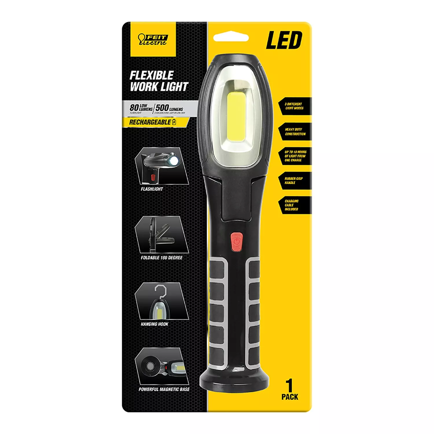 500 Lumen Led Rechargeable Adjustable Handheld Work Light With Flashlight