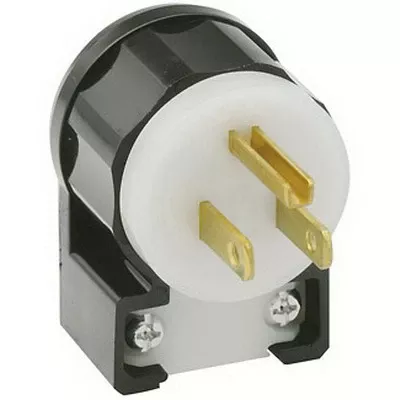 5266-ca 15 Amp 125 Volt Industrial Grade Grounding Angle Plug, Black/white