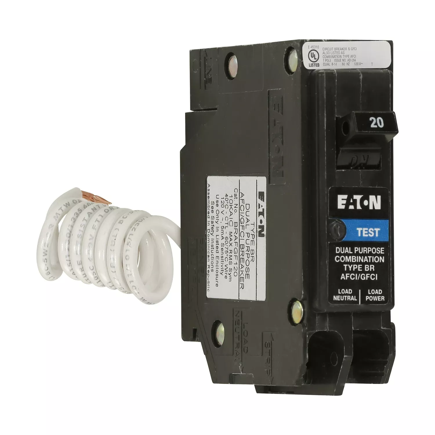 Br 20 Amp Single-pole Afci/gfci Circuit Breaker With Self Test