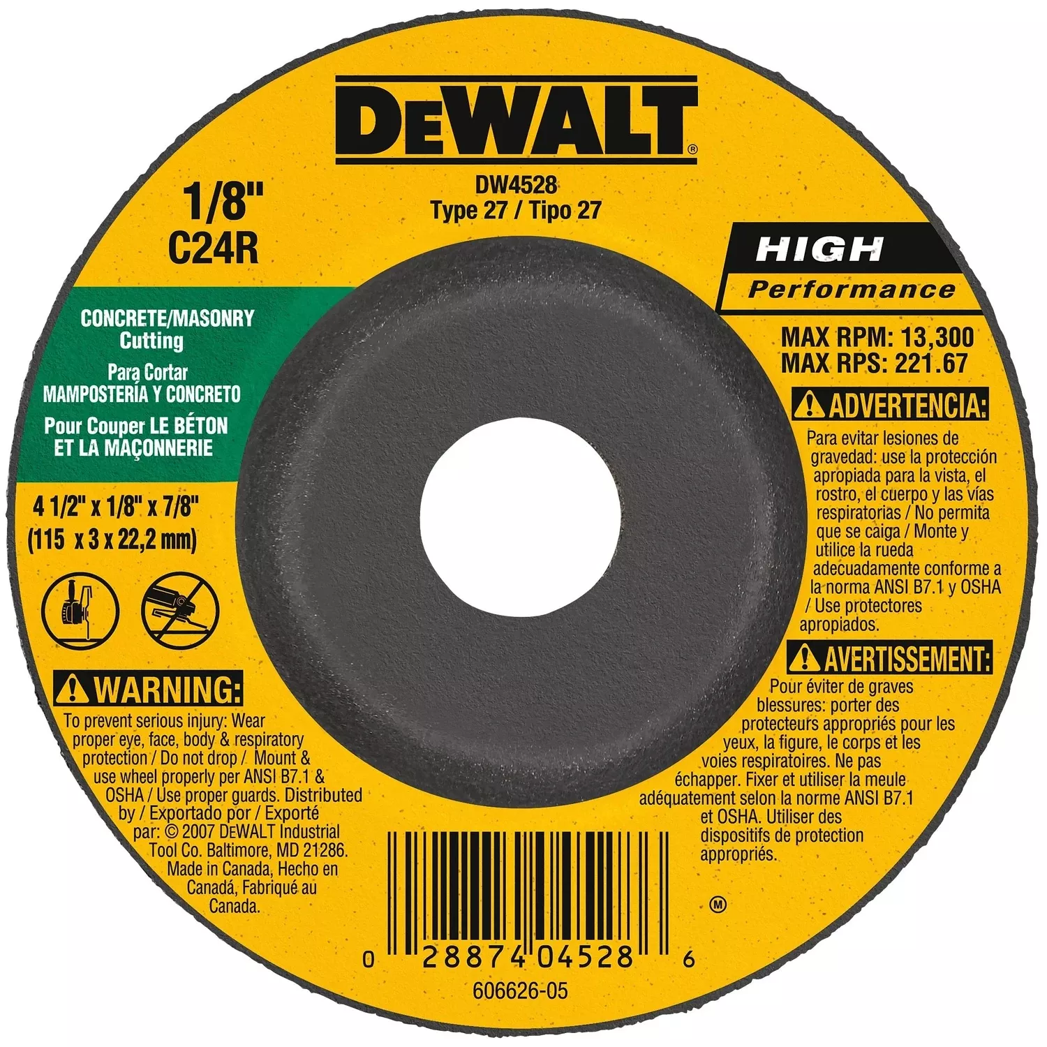 Concrete/masonry Cutting Wheel, 4-1/2 X 1/8 In.