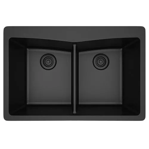Dakota Sinks GSE-QC5050-W Builders Elements Series 33 Inch Quartz Composite 50/50 Low Divide Double Bowl Undermount Kitchen Sink