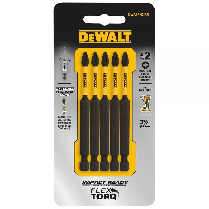 Dewalt Elite Series 5‑piece #2 Phillips 3.5‑inch Steel Screwdriver Bit Set – Impact Rated, Hex Shank