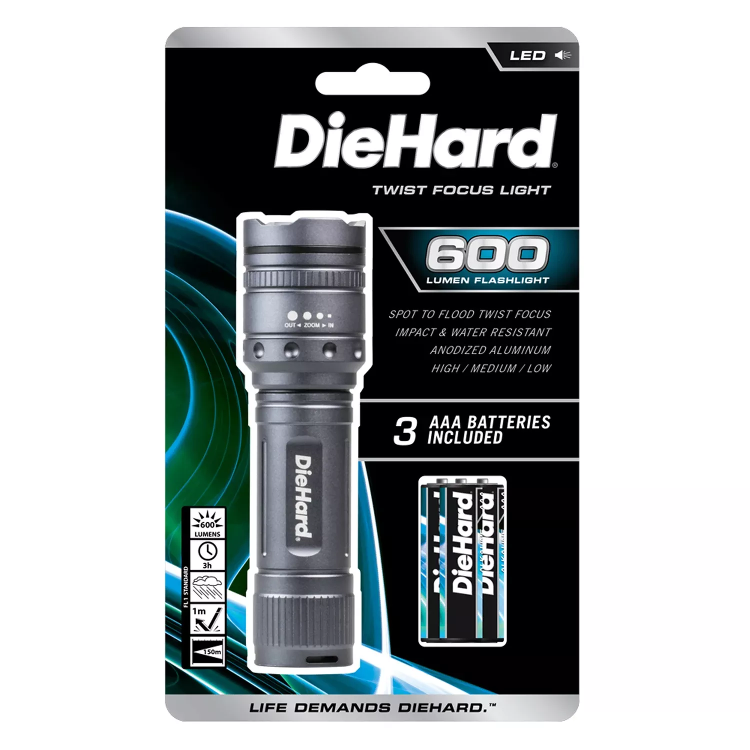 Diehard 600 Lumen Gray Led Flashlight With Aaa Battery – Model 41-6121