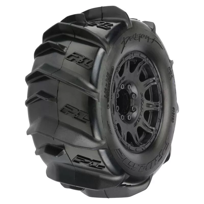 Dumont Paddle 3.8″ Z3 Compound Premounted Tires with 8×32 Black Raid Wheels for 1/8 Monster Truck (2) (PRO1019210)