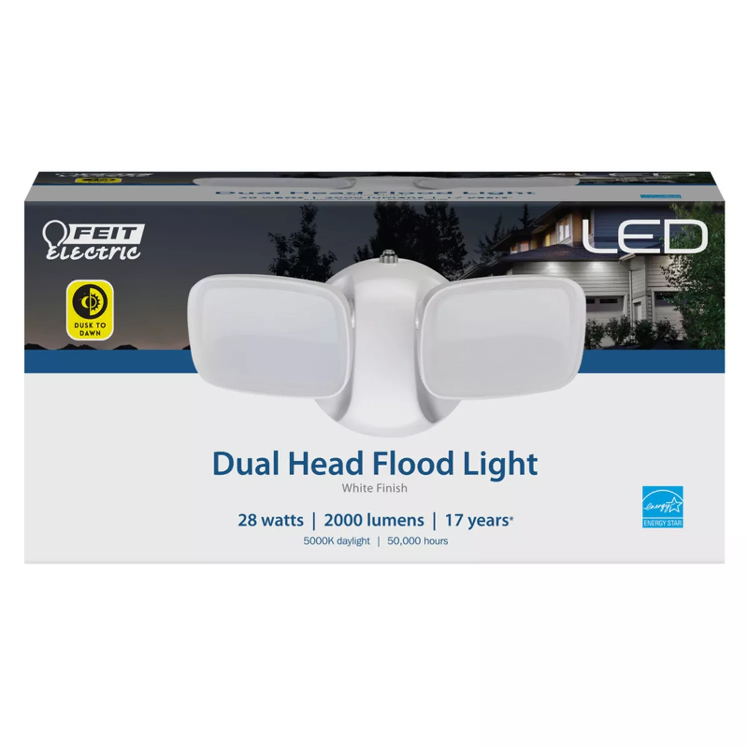 Dusk To Dawn Hardwired Led White Security Floodlight, 28 Watts, 2000 Lumens