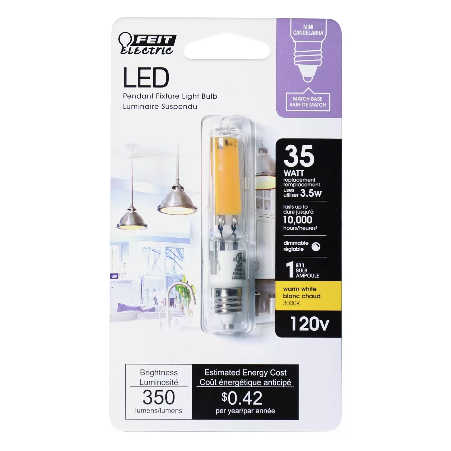 Feit T4 E11 Led Bulb Warm White 35 Watt Equivalence 1 Pk
