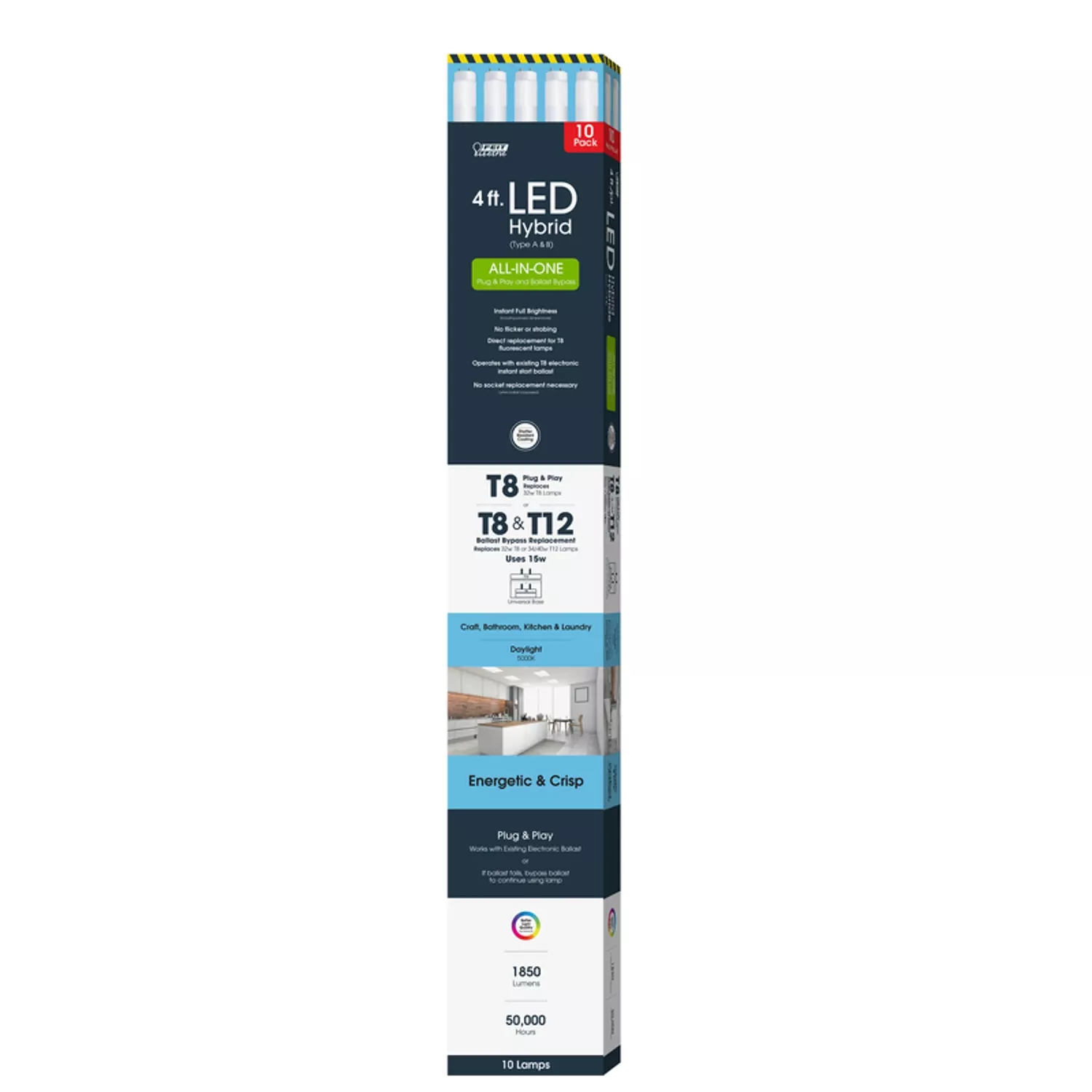 Feit T8 And T12 Daylight 48 In. G13 Linear Plug And Play/ballast Bypass Led 32 Watt Equivalence 10 P