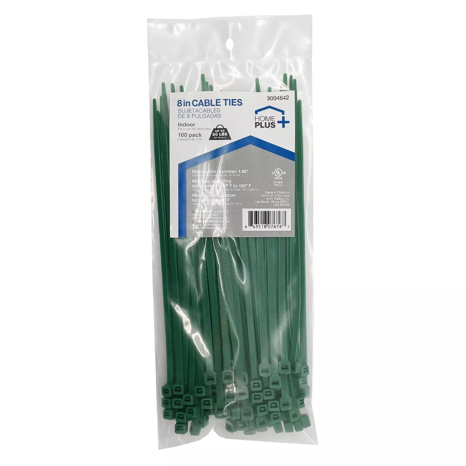Home Plus 8 In. L Green Cable Tie 100 Pk