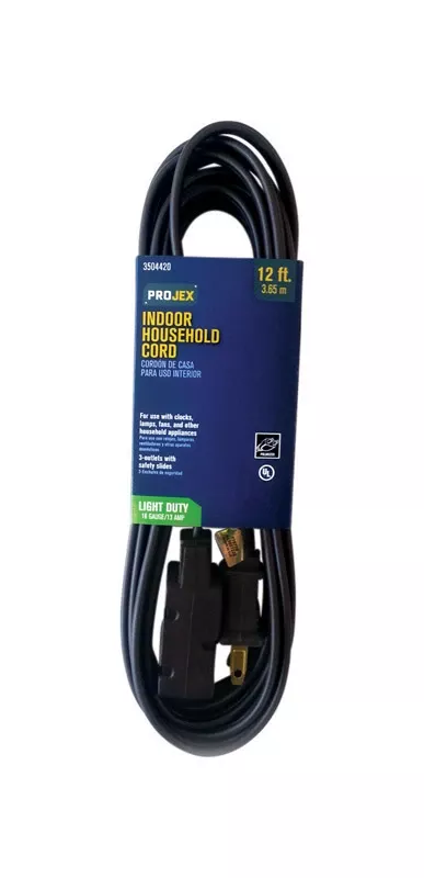Indoor 12 Ft. Brown Extension Cord 16/2 Spt-2 With 3 Polarized Outlets