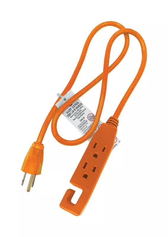 Indoor 3 Ft. L Orange Extension Cord 14/3 With 3 Outlets