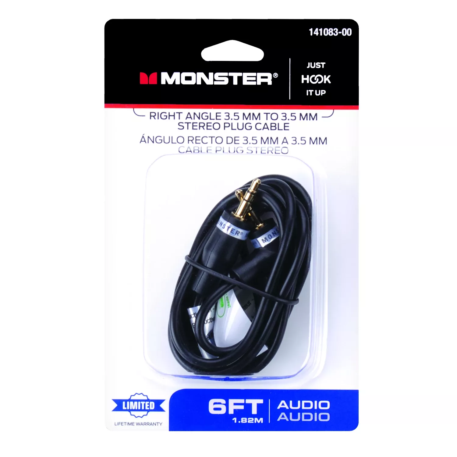 Just Hook It Up 6 Ft. L Right Angle Stereo Plug Cable 3.5 Mm