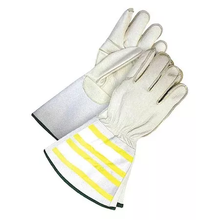 Leather Gloves, Cowhide, Gauntlet Cuff, Wing Thumb, Full Finger, Gray/Tan, XL, 1 PR