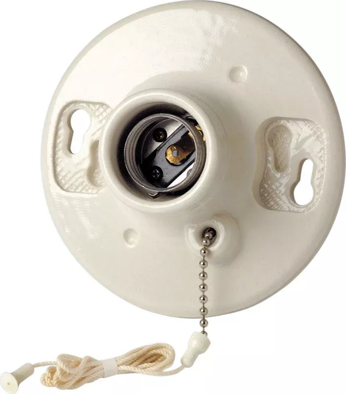 Leviton Porcelain Incandescent Medium Base Ceiling Keyless Lampholder With Chain 1 Pk