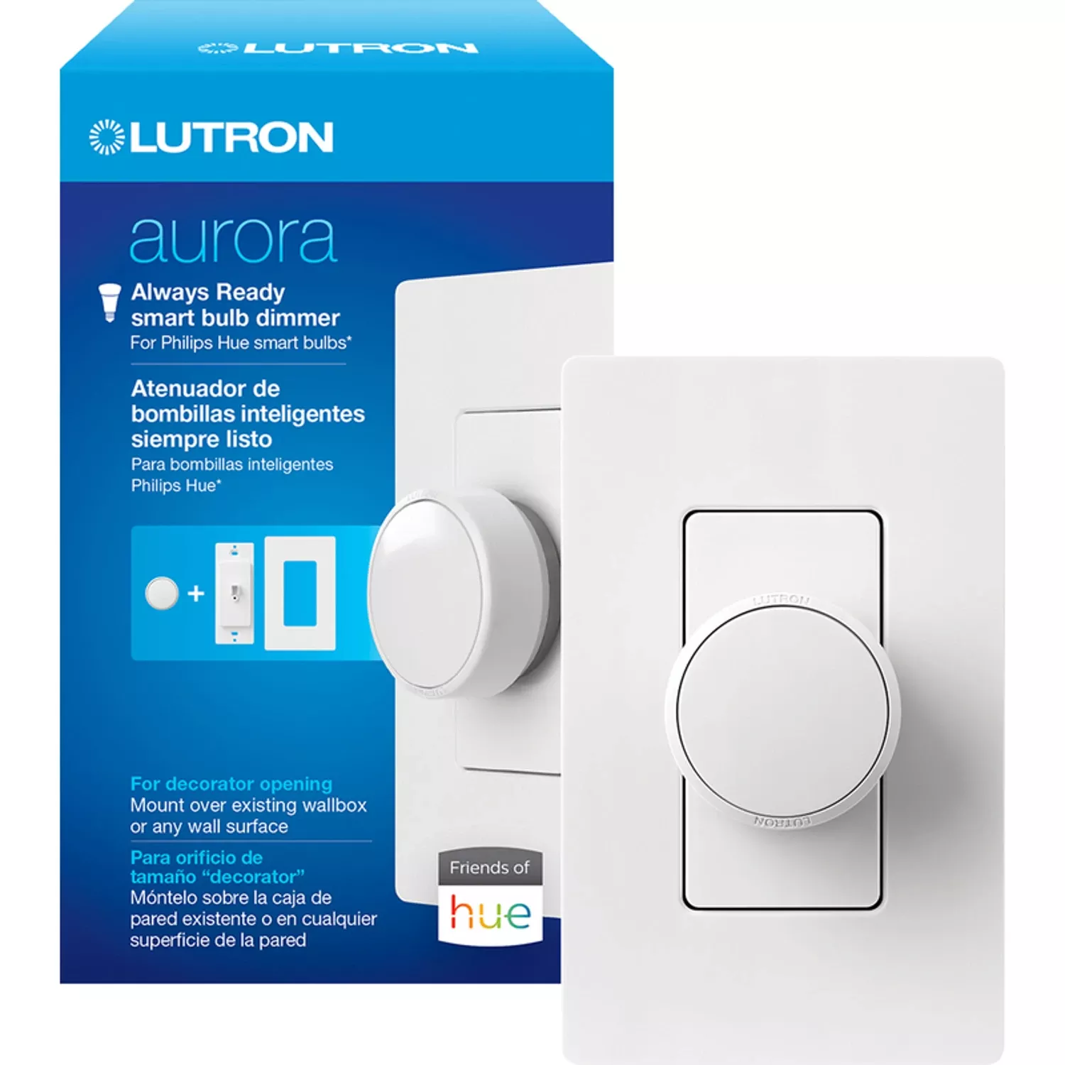 Lutron Aurora White Paddle Smart-enabled Dimmer 1 Pk