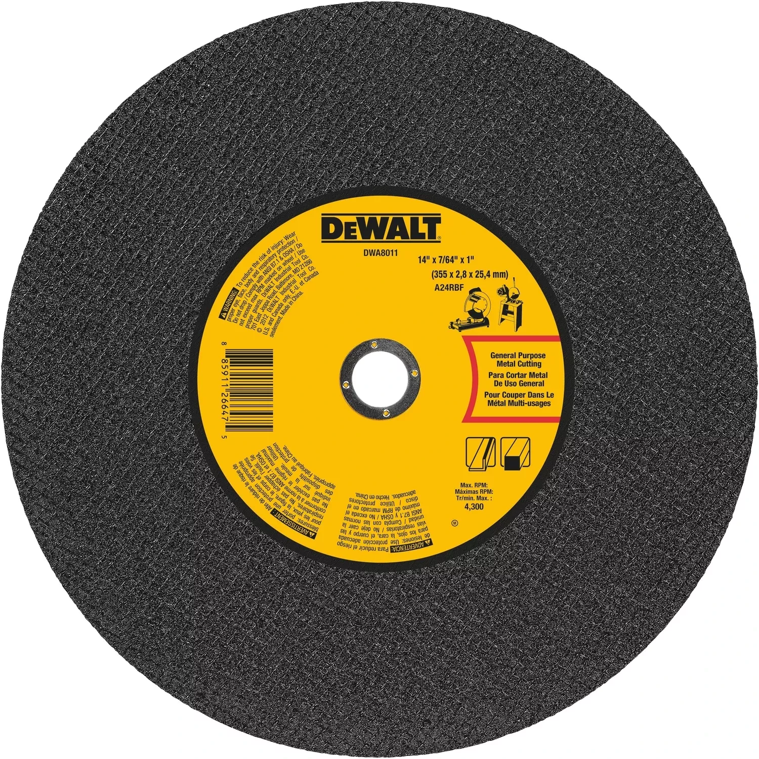 Metal Chop Saw Wheel, General Purpose, 14 X 7/64 X 1 In.