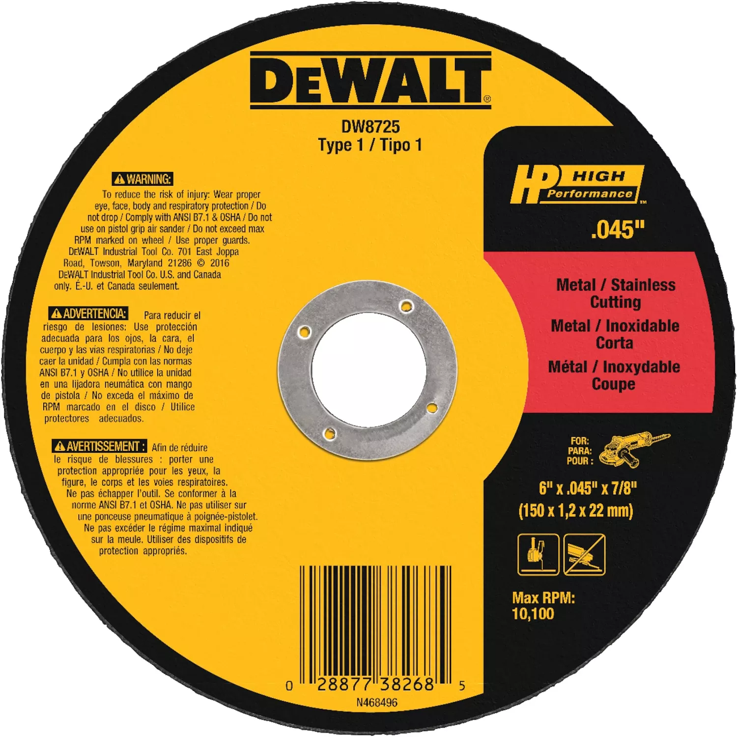 Metal/stainless Cutting Wheel, 7/8 X .040 X 6 In.