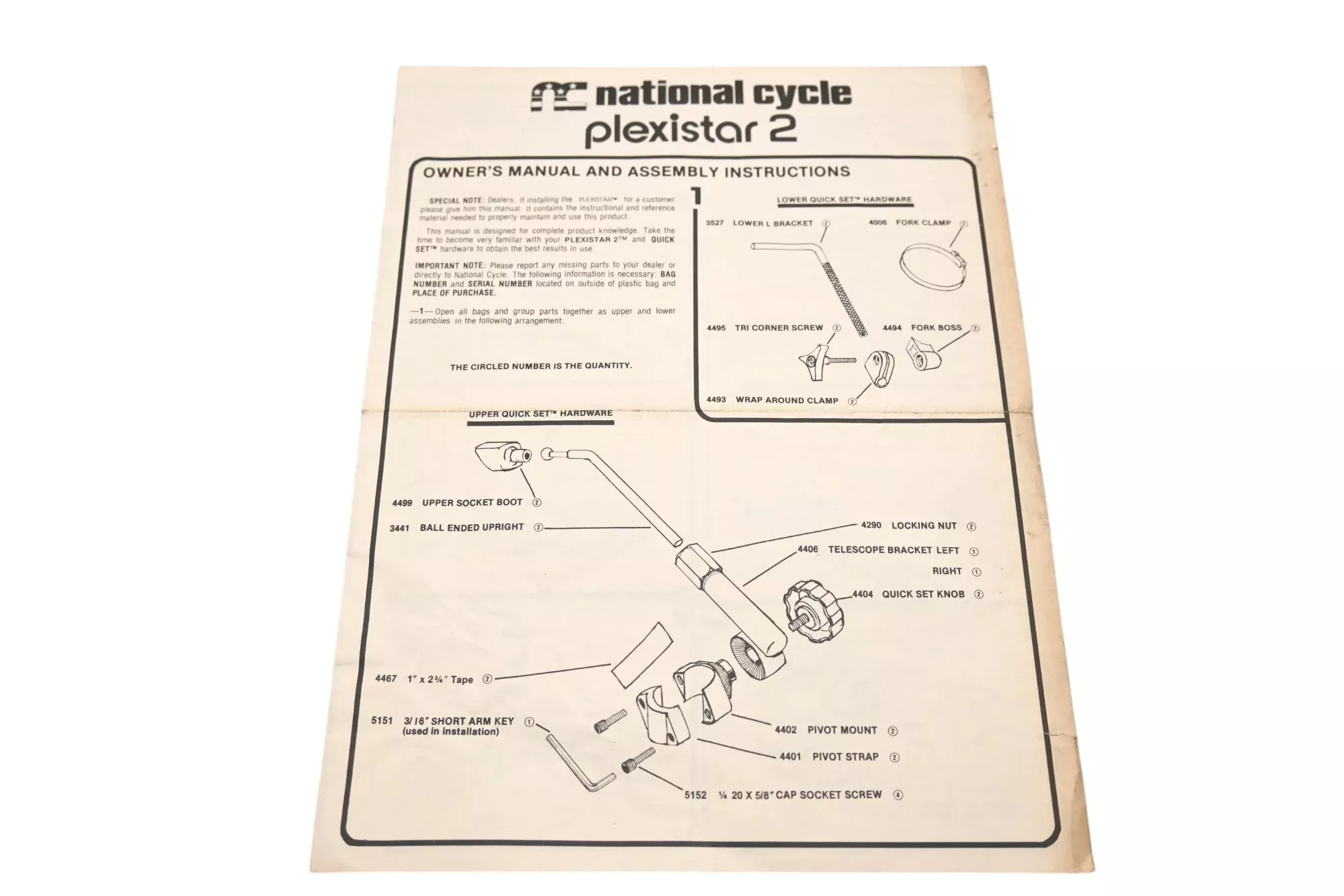 National Cycle 1199 Plexistar 2 Owner's Manual & Assembly Instructions Qty 1