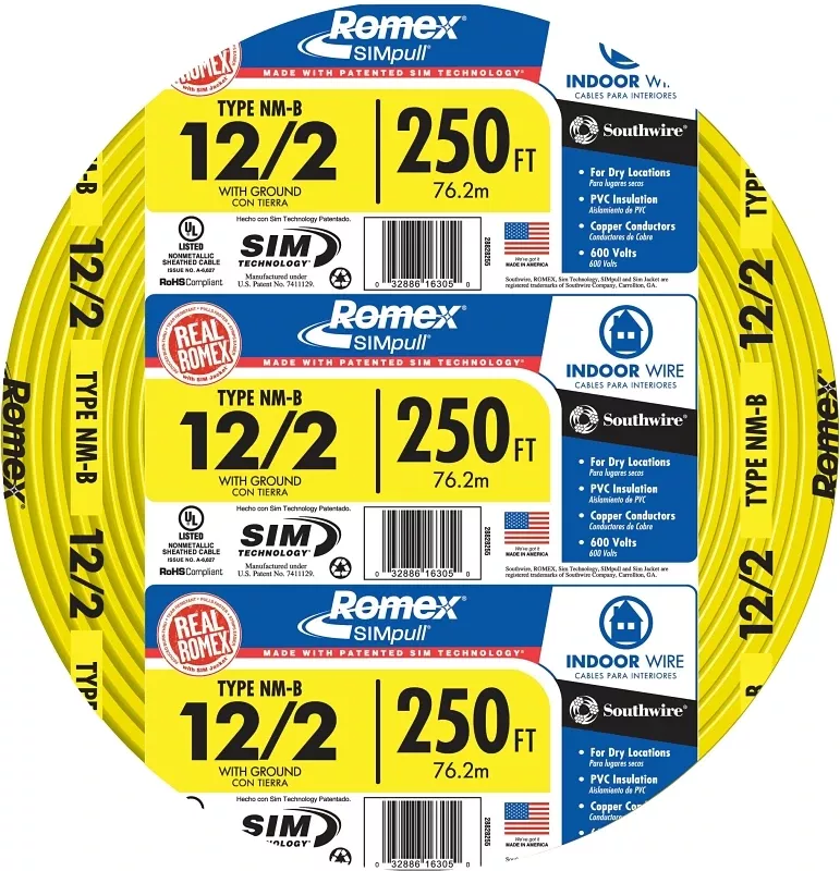 Non-metallic Romex Sheathed Cable With Ground, Copper, 12/2, 250 Ft.