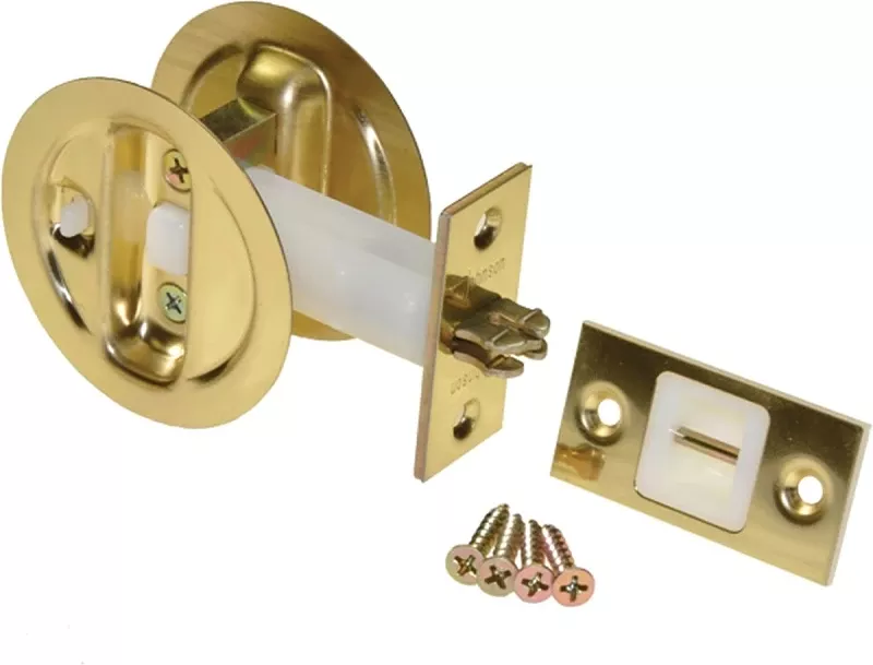 Pocket Door Privacy Lock, Bright Brass