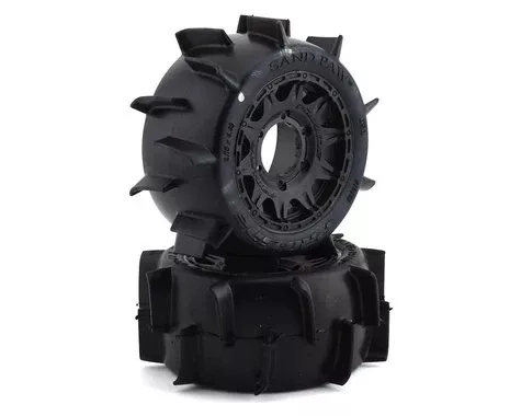 Sand Paw LP 2.8″ Z3 Compound Premounted Tires with 6×30 Black Raid Wheels for 1/10 Stadium Truck (2) (PRO1016010)