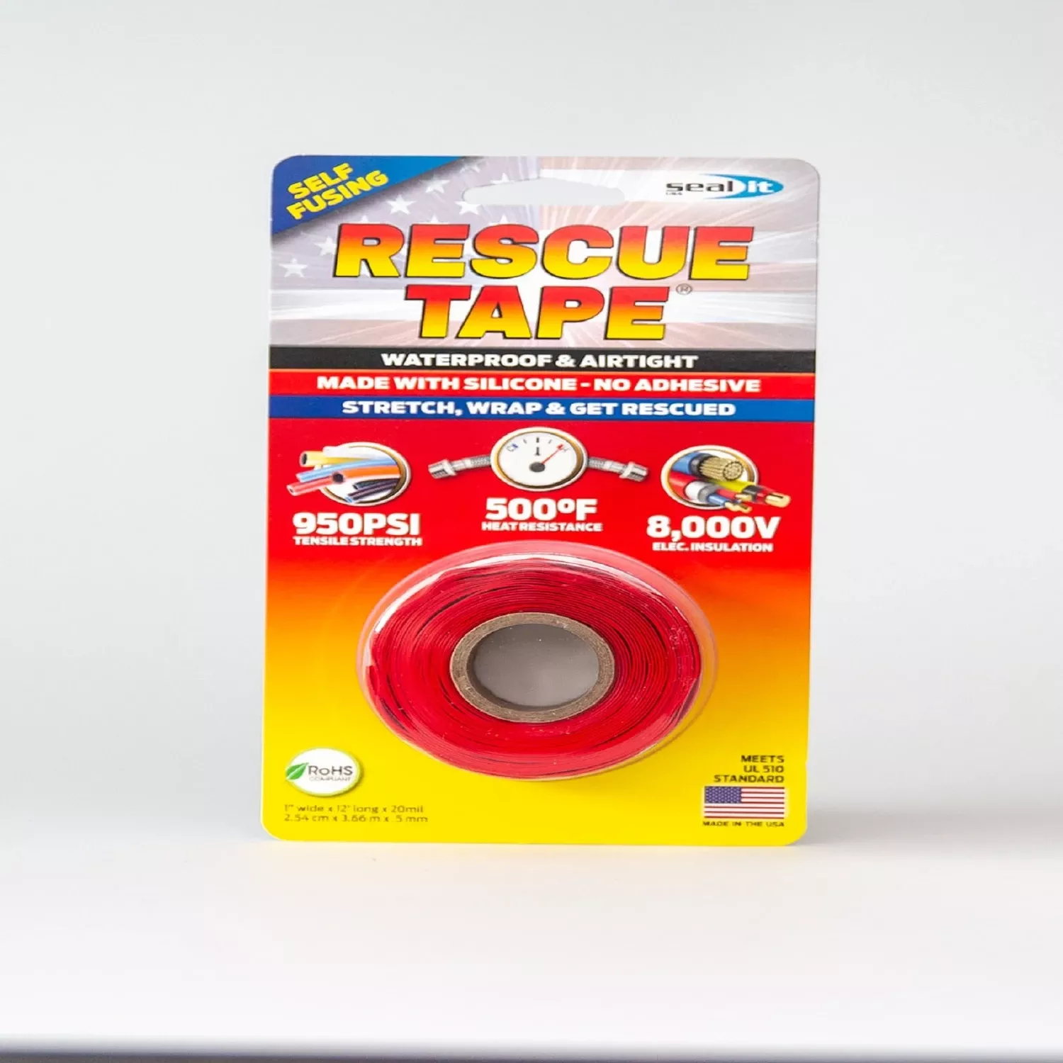 Silicone Tape, Self-fusing, Red, 1 In. X 12 Ft.