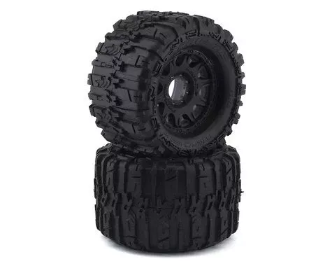 Trencher HP Belted 3.8″ M2 Compound Premounted Tires with 8×32 Black Raid Wheels for 1/8 Monster Truck (2) (PRO1015510)