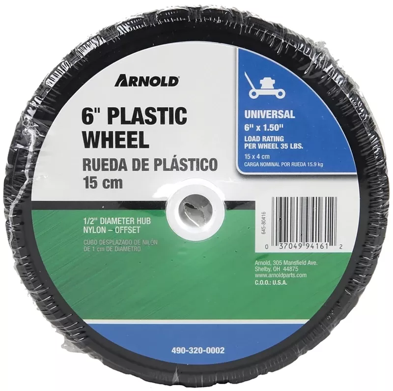 Universal Offset Replacement Lawn Mower Wheel, Plastic, 6 In.