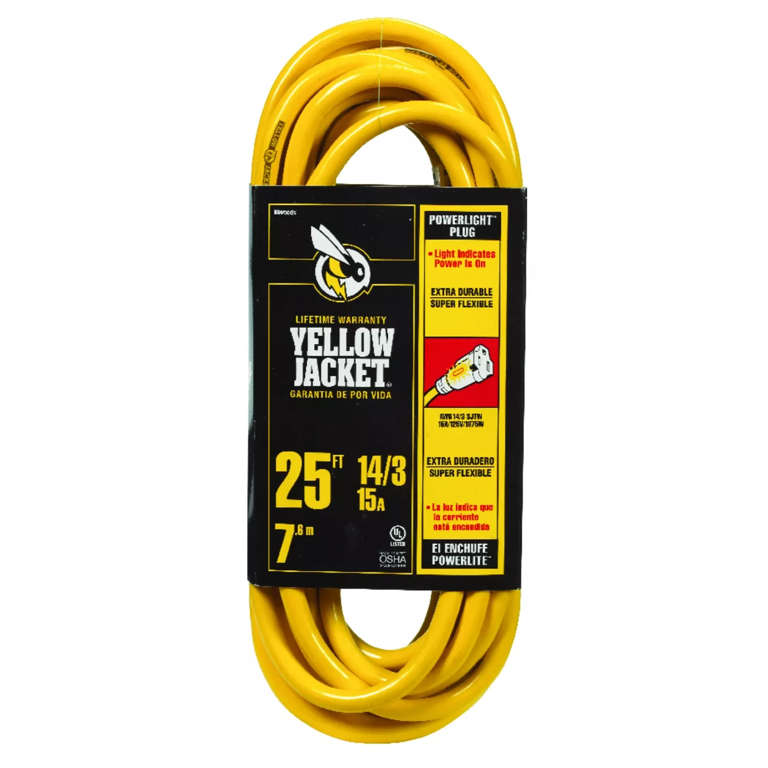 Yellow Jacket Extension Cord, 15a 14 Gauge, 25 Ft.