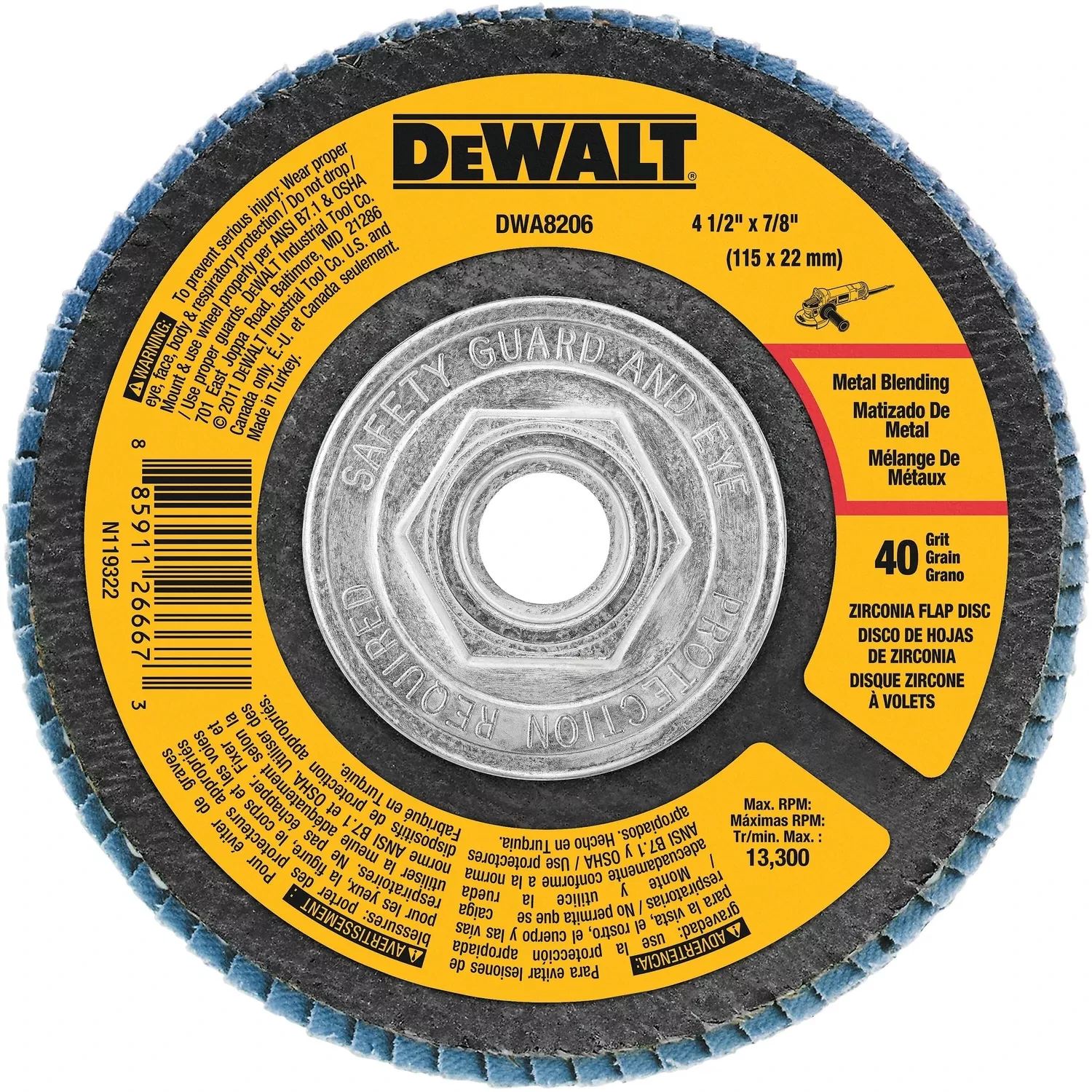 Zirconia T29 Flap Disc, 40-grit, 4-1/2 X 7/8 In.
